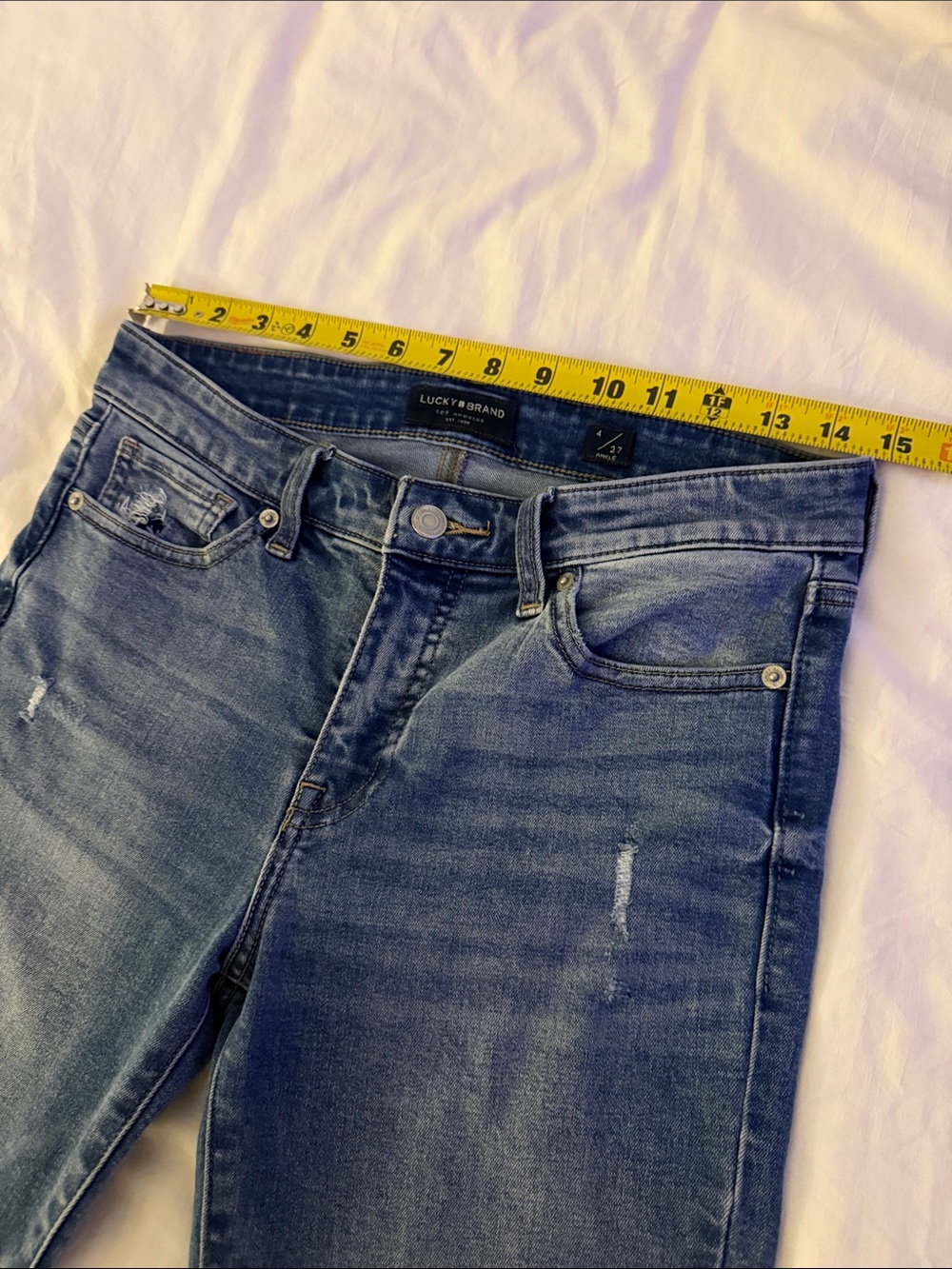 Lucky Brand Dark Blue Skinny Jeans with Distressed Ankles - Picture 4 of 8